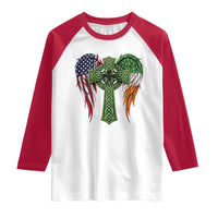 USA Flag Celtic Cross Irish American Raglan Shirt St Patricks Day Gift