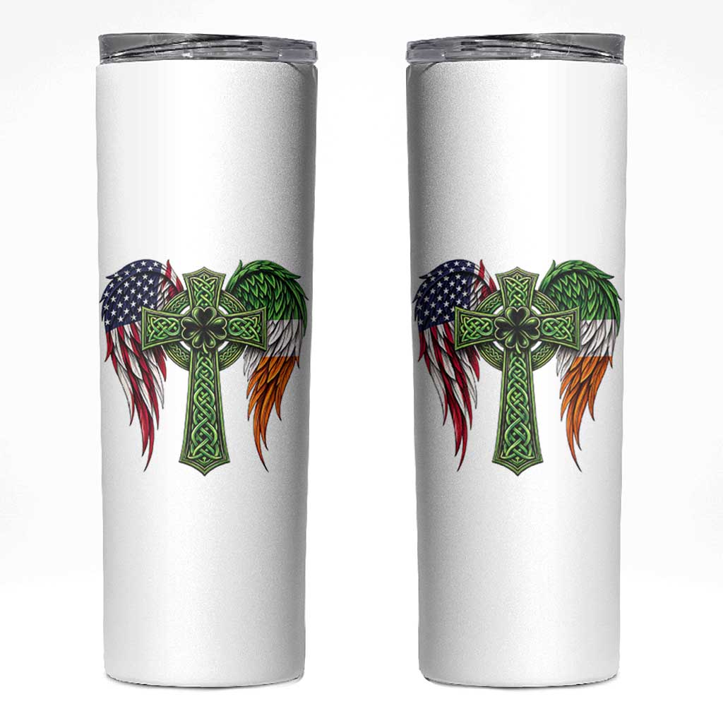 USA Flag Celtic Cross Irish American Skinny Tumbler St Patricks Day Gift