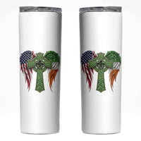 USA Flag Celtic Cross Irish American Skinny Tumbler St Patricks Day Gift