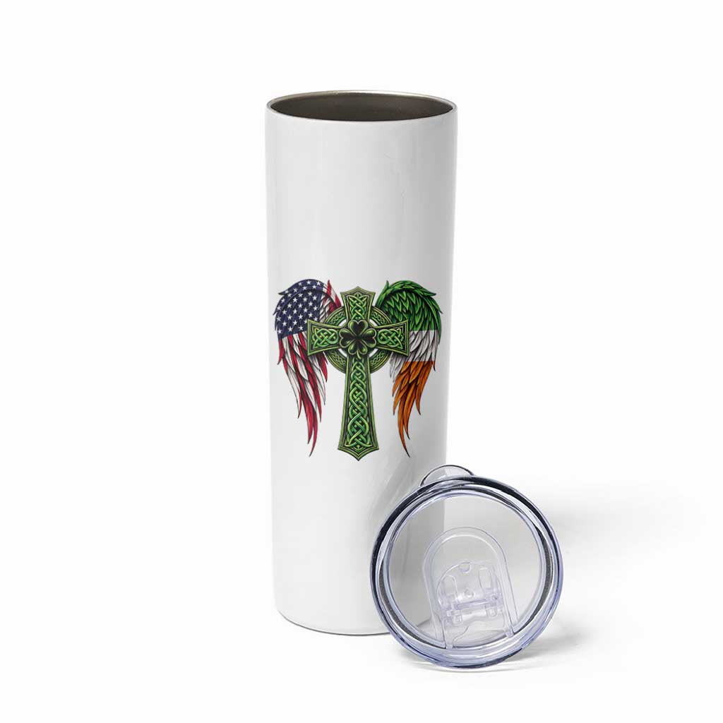 USA Flag Celtic Cross Irish American Skinny Tumbler St Patricks Day Gift