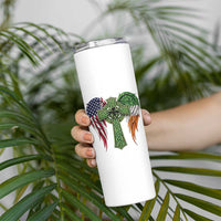 USA Flag Celtic Cross Irish American Skinny Tumbler St Patricks Day Gift