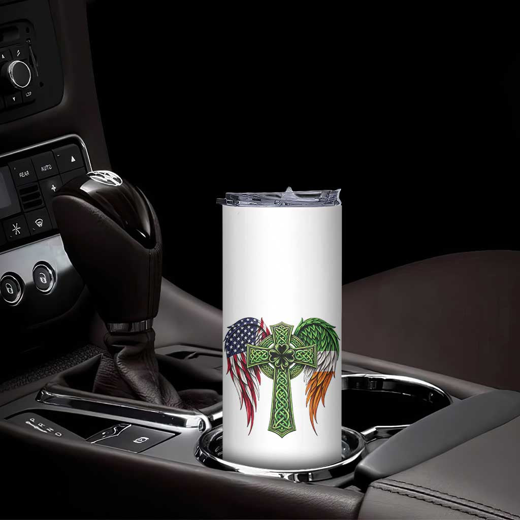 USA Flag Celtic Cross Irish American Skinny Tumbler St Patricks Day Gift