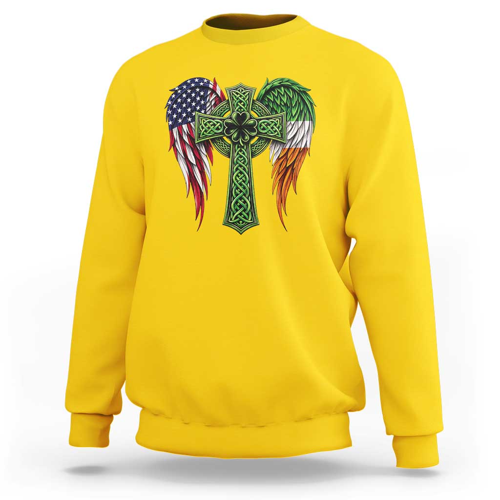 USA Flag Celtic Cross Irish American Sweatshirt St Patricks Day Gift