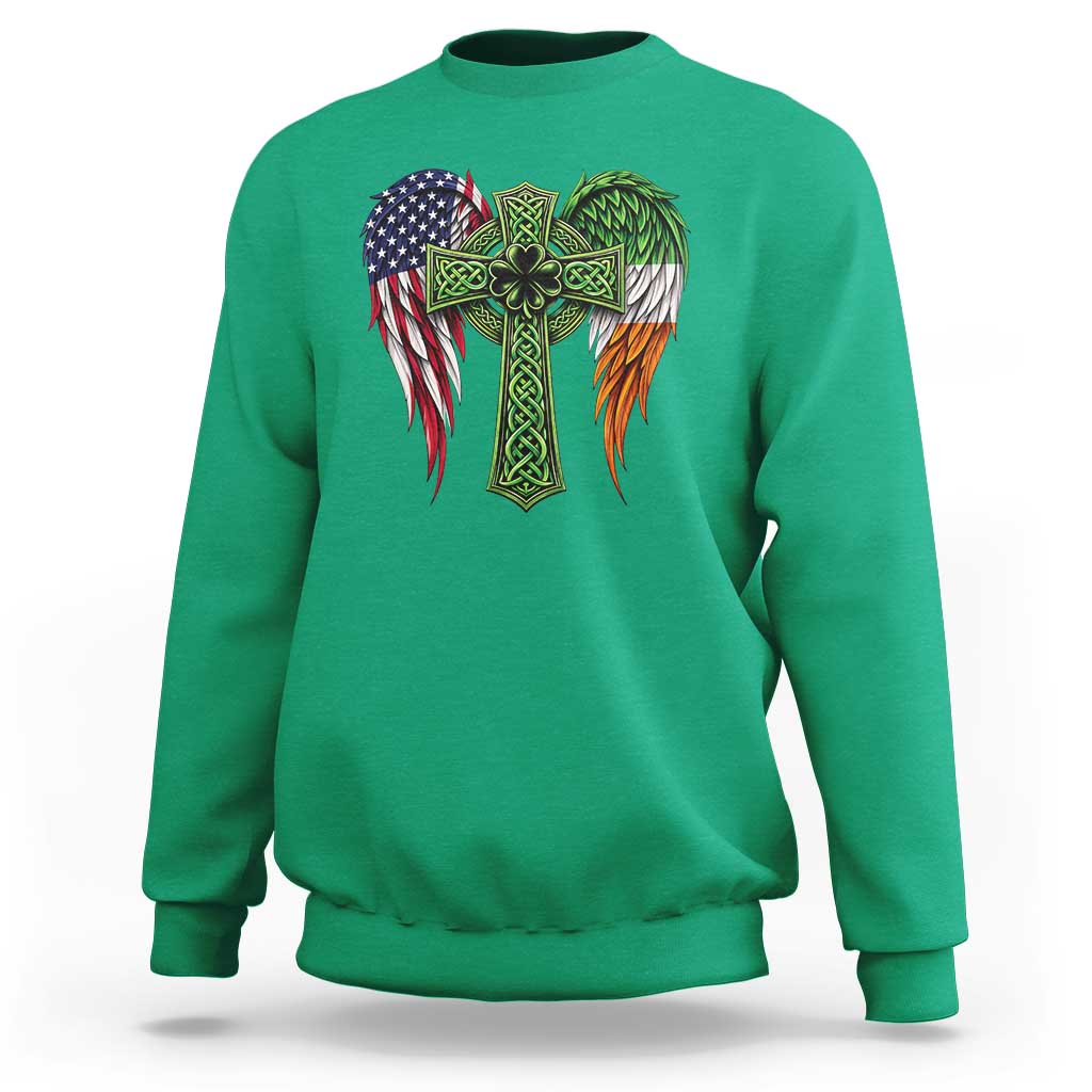 USA Flag Celtic Cross Irish American Sweatshirt St Patricks Day Gift