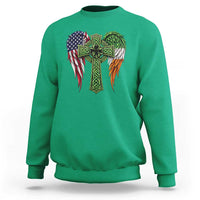 USA Flag Celtic Cross Irish American Sweatshirt St Patricks Day Gift