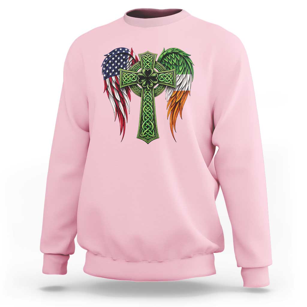 USA Flag Celtic Cross Irish American Sweatshirt St Patricks Day Gift