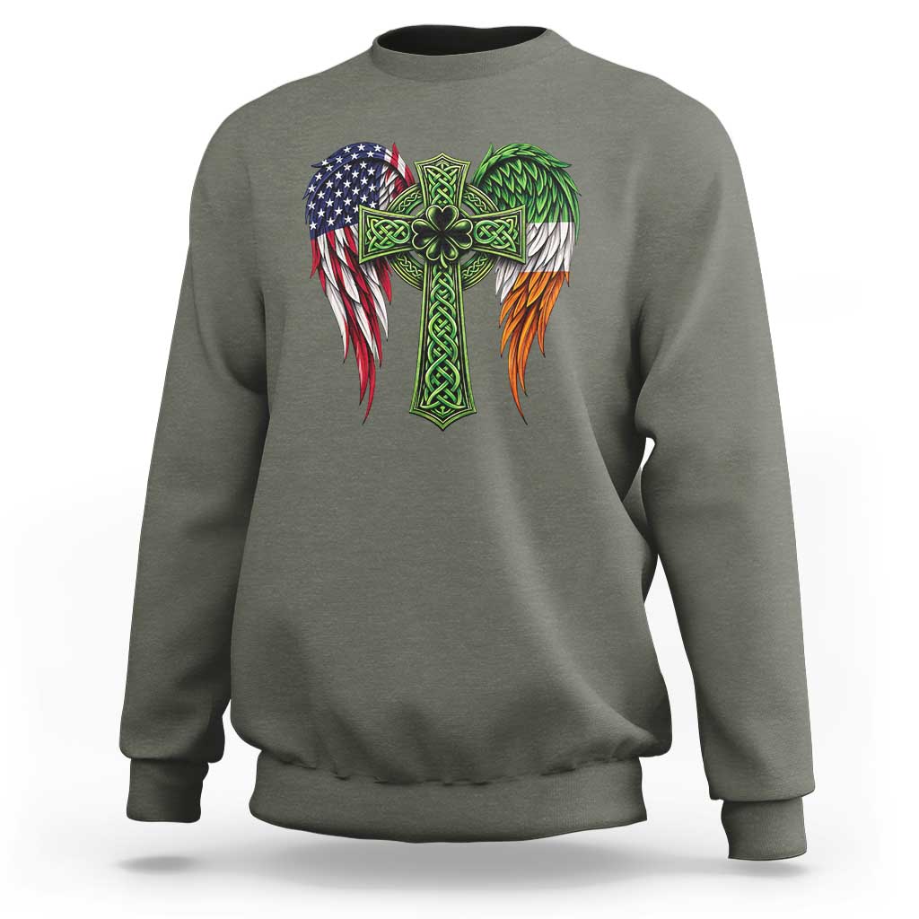 USA Flag Celtic Cross Irish American Sweatshirt St Patricks Day Gift