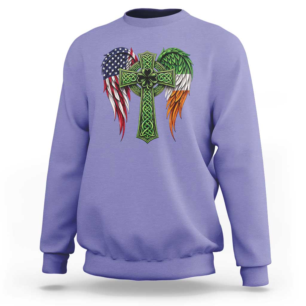 USA Flag Celtic Cross Irish American Sweatshirt St Patricks Day Gift