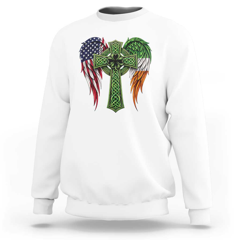 USA Flag Celtic Cross Irish American Sweatshirt St Patricks Day Gift