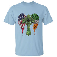 USA Flag Celtic Cross Irish American T Shirt St Patricks Day Gift