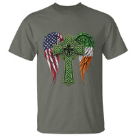 USA Flag Celtic Cross Irish American T Shirt St Patricks Day Gift