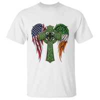 USA Flag Celtic Cross Irish American T Shirt St Patricks Day Gift
