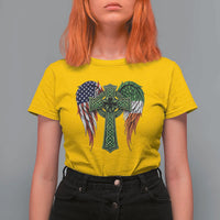 USA Flag Celtic Cross Irish American T Shirt For Women St Patricks Day Gift