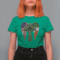USA Flag Celtic Cross Irish American T Shirt For Women St Patricks Day Gift