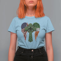 USA Flag Celtic Cross Irish American T Shirt For Women St Patricks Day Gift