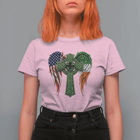 USA Flag Celtic Cross Irish American T Shirt For Women St Patricks Day Gift