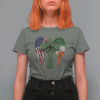 USA Flag Celtic Cross Irish American T Shirt For Women St Patricks Day Gift
