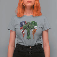 USA Flag Celtic Cross Irish American T Shirt For Women St Patricks Day Gift
