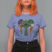 USA Flag Celtic Cross Irish American T Shirt For Women St Patricks Day Gift