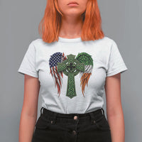 USA Flag Celtic Cross Irish American T Shirt For Women St Patricks Day Gift
