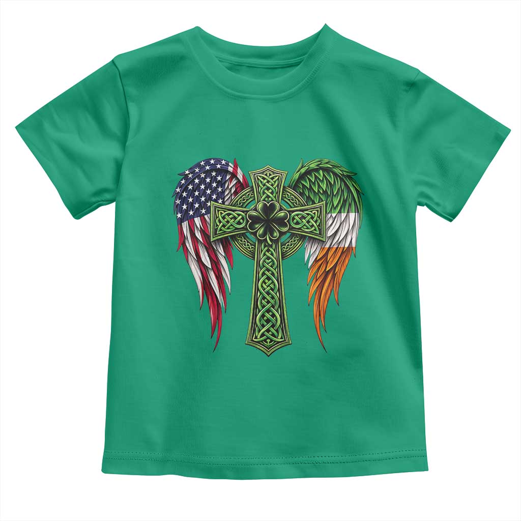 USA Flag Celtic Cross Irish American Toddler T Shirt St Patricks Day Gift