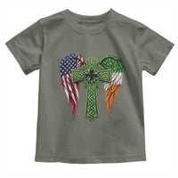 USA Flag Celtic Cross Irish American Toddler T Shirt St Patricks Day Gift