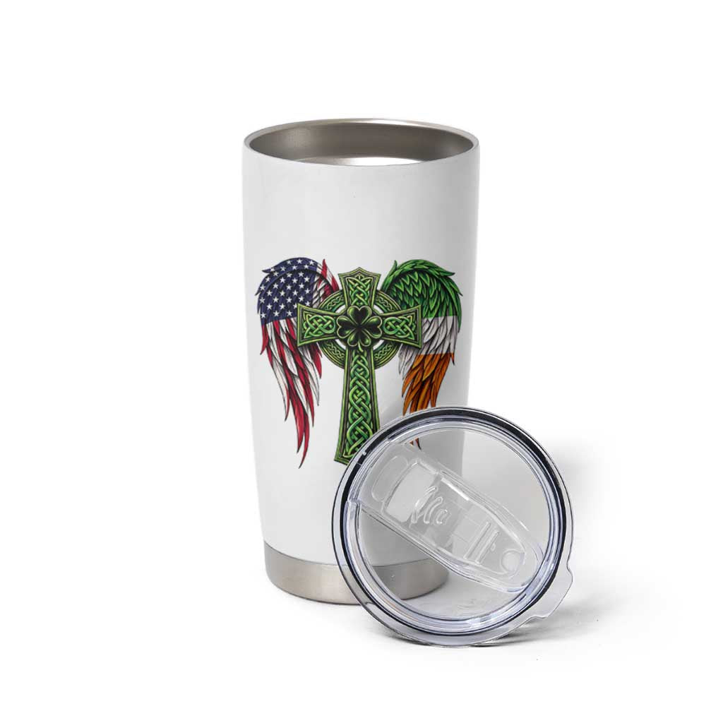 USA Flag Celtic Cross Irish American Tumbler Cup St Patricks Day Gift