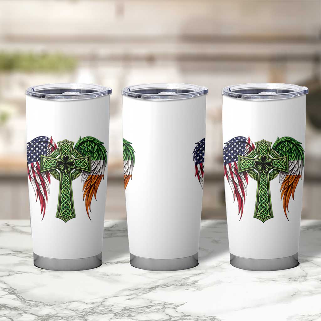 USA Flag Celtic Cross Irish American Tumbler Cup St Patricks Day Gift