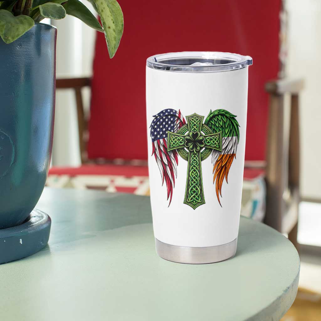 USA Flag Celtic Cross Irish American Tumbler Cup St Patricks Day Gift