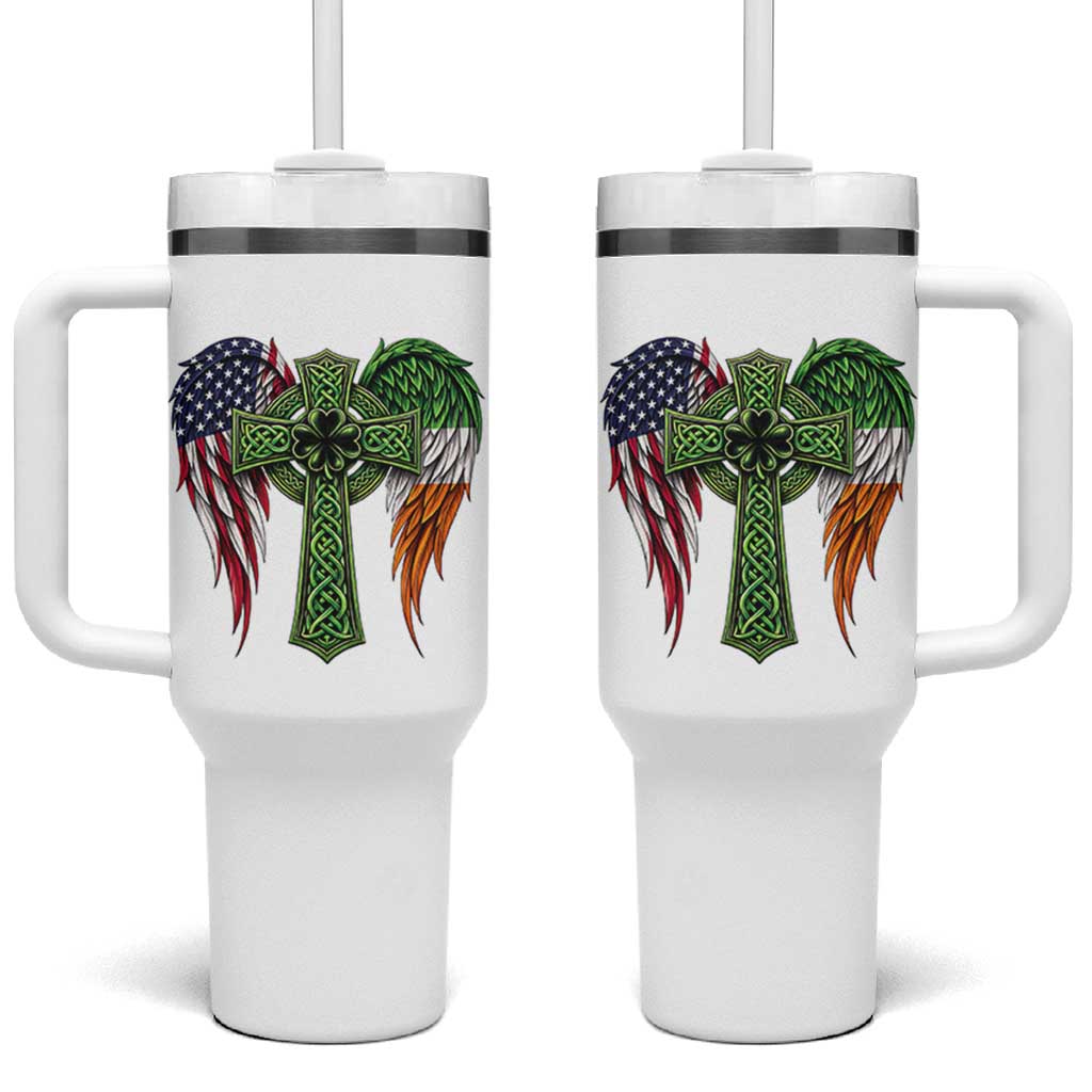 USA Flag Celtic Cross Irish American Tumbler With Handle St Patricks Day Gift