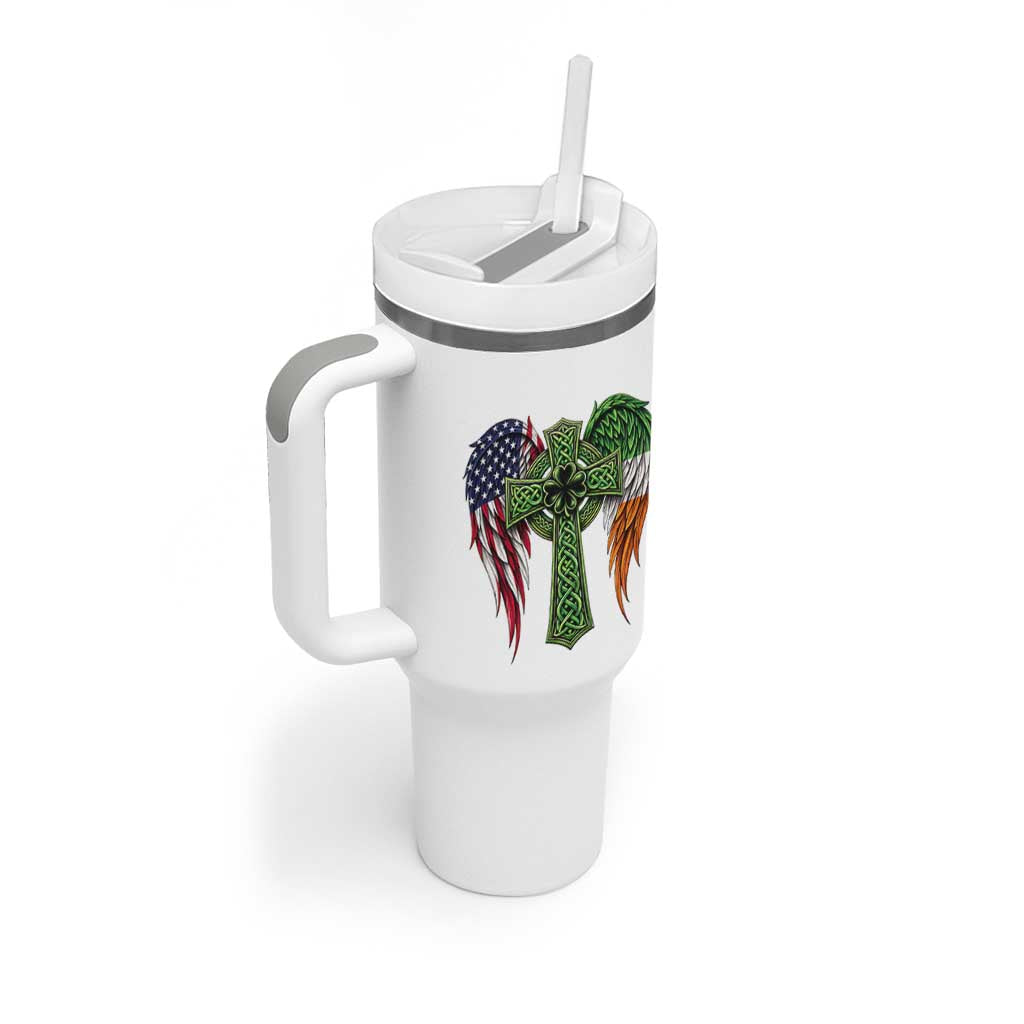 USA Flag Celtic Cross Irish American Tumbler With Handle St Patricks Day Gift
