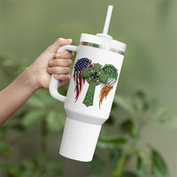 USA Flag Celtic Cross Irish American Tumbler With Handle St Patricks Day Gift