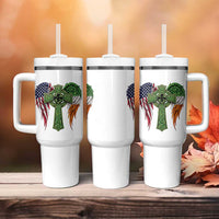 USA Flag Celtic Cross Irish American Tumbler With Handle St Patricks Day Gift