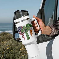 USA Flag Celtic Cross Irish American Tumbler With Handle St Patricks Day Gift