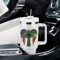 USA Flag Celtic Cross Irish American Tumbler With Handle St Patricks Day Gift
