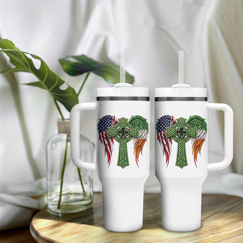 USA Flag Celtic Cross Irish American Tumbler With Handle St Patricks Day Gift