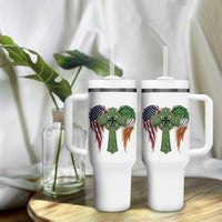 USA Flag Celtic Cross Irish American Tumbler With Handle St Patricks Day Gift