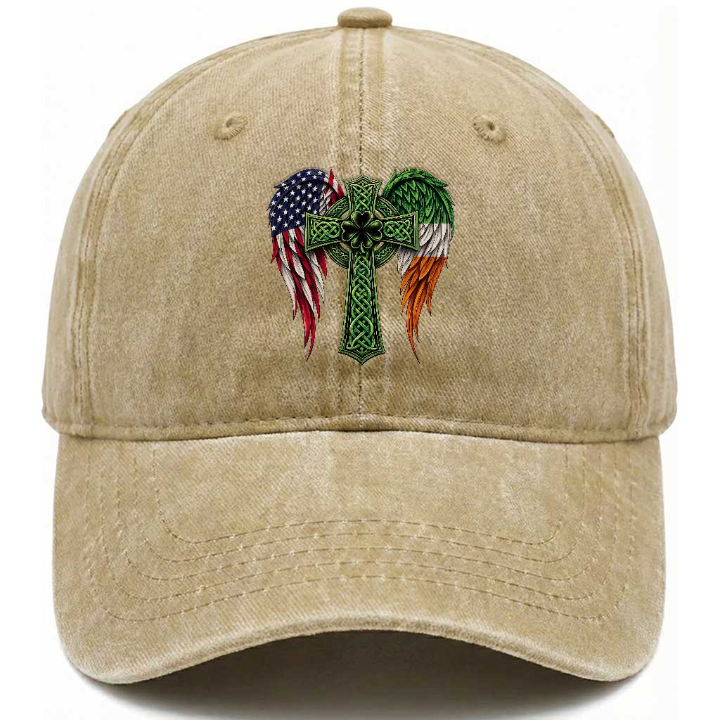 USA Flag Celtic Cross Irish American Washed Cotton Baseball Cap St Patricks Day Gift