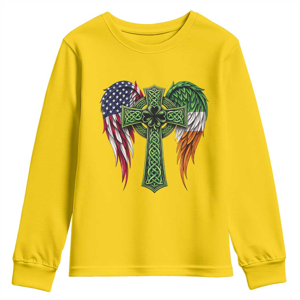 USA Flag Celtic Cross Irish American Youth Sweatshirt St Patricks Day Gift