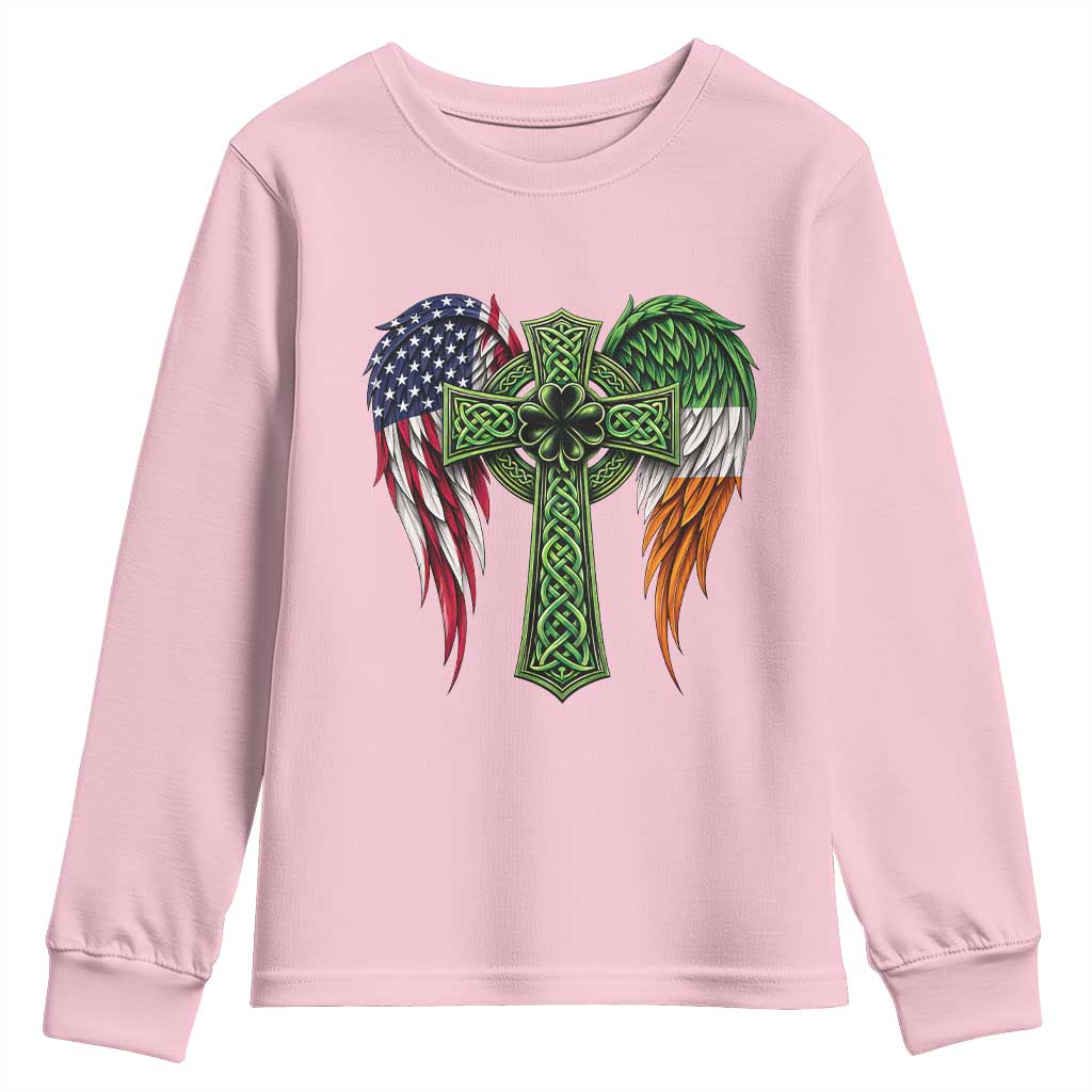 USA Flag Celtic Cross Irish American Youth Sweatshirt St Patricks Day Gift