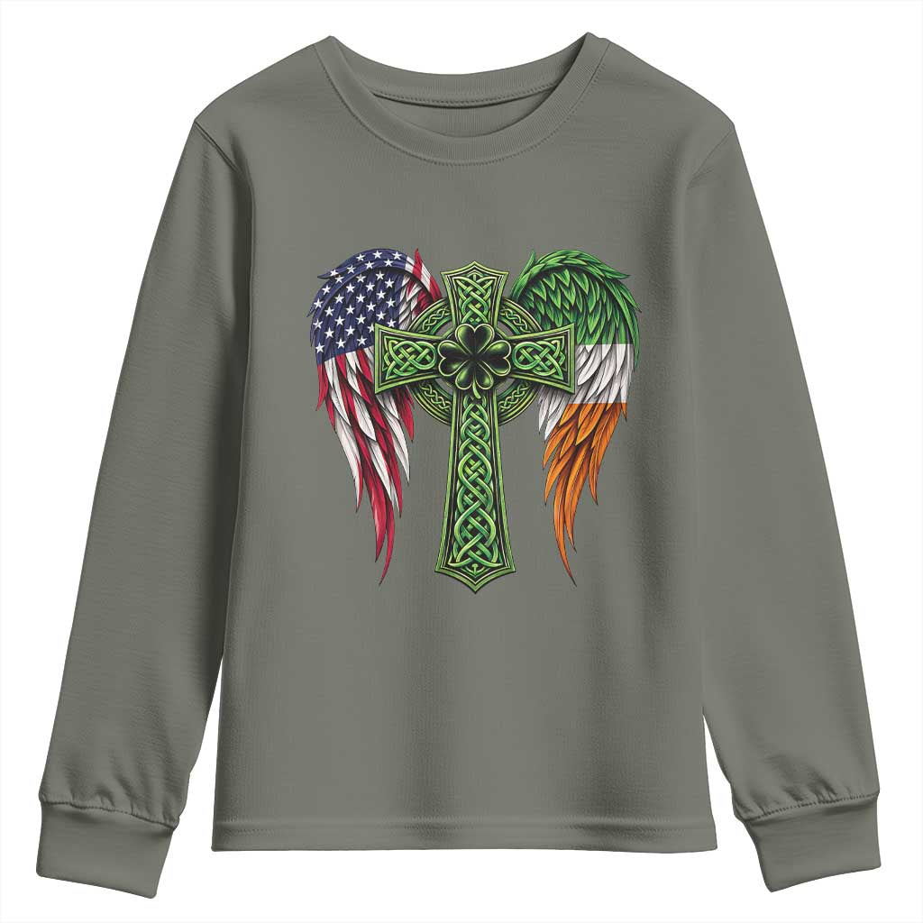 USA Flag Celtic Cross Irish American Youth Sweatshirt St Patricks Day Gift