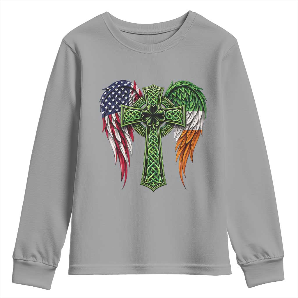 USA Flag Celtic Cross Irish American Youth Sweatshirt St Patricks Day Gift