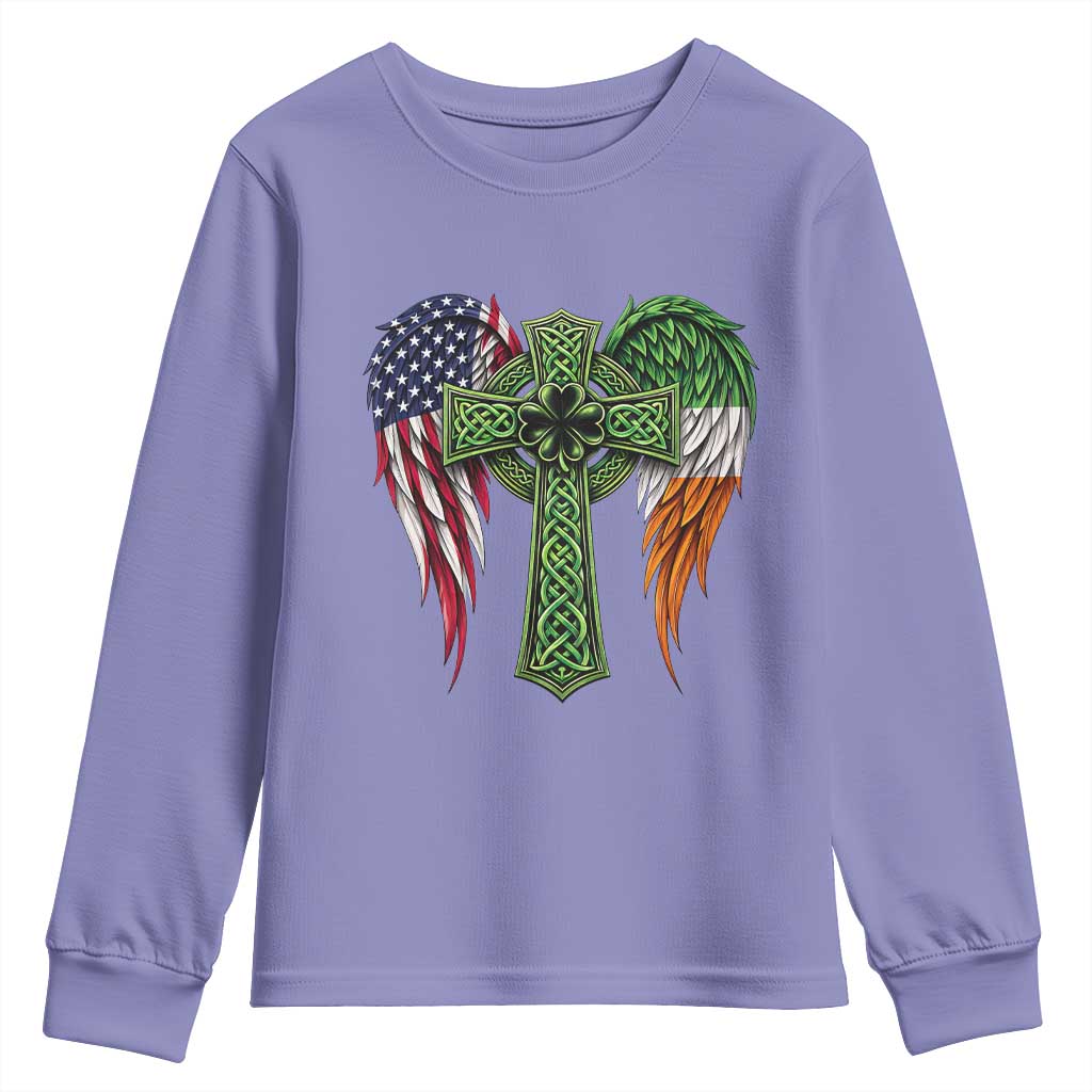 USA Flag Celtic Cross Irish American Youth Sweatshirt St Patricks Day Gift