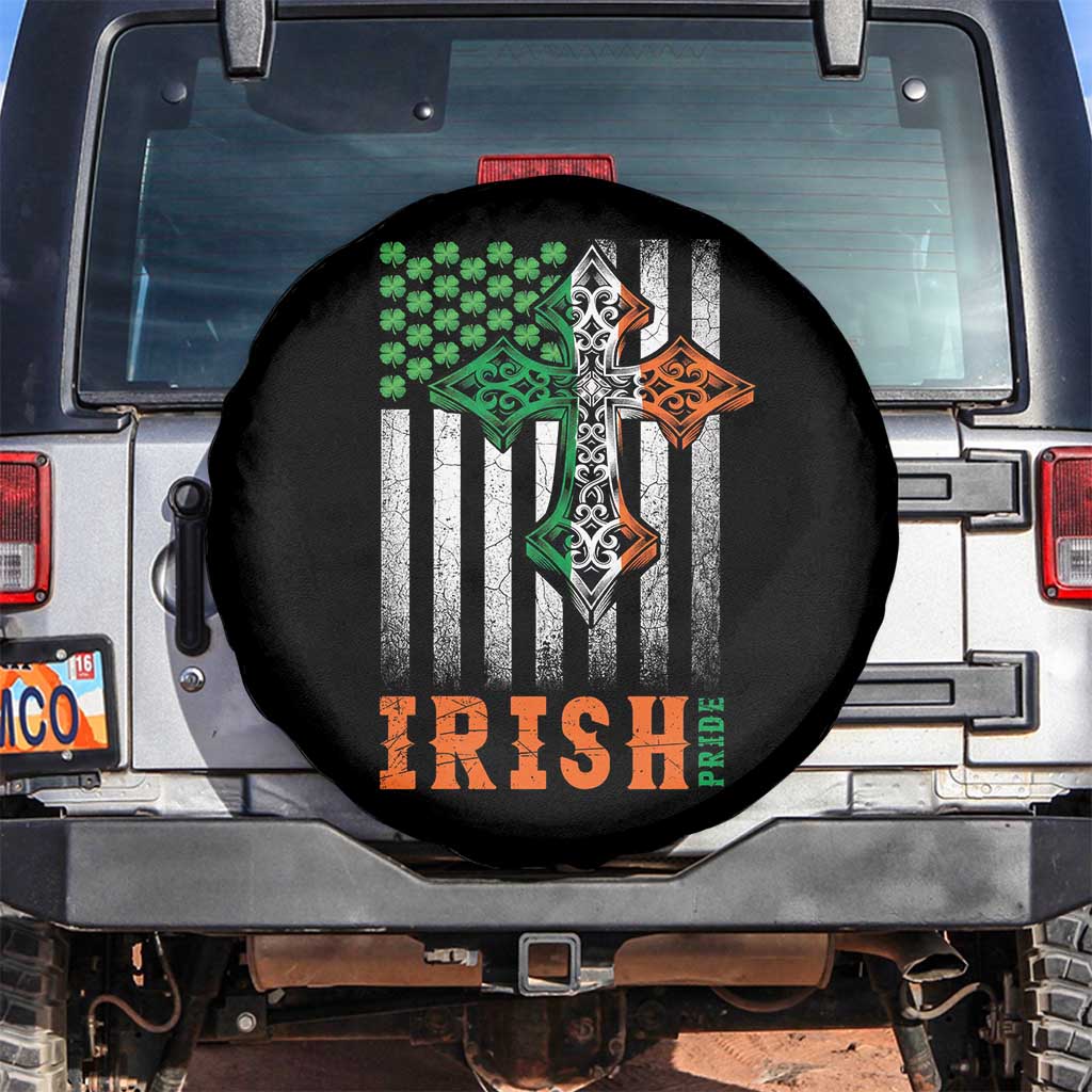 Irish American Pride Celtic Cross USA Flag Spare Tire Cover St Patricks Day Gift
