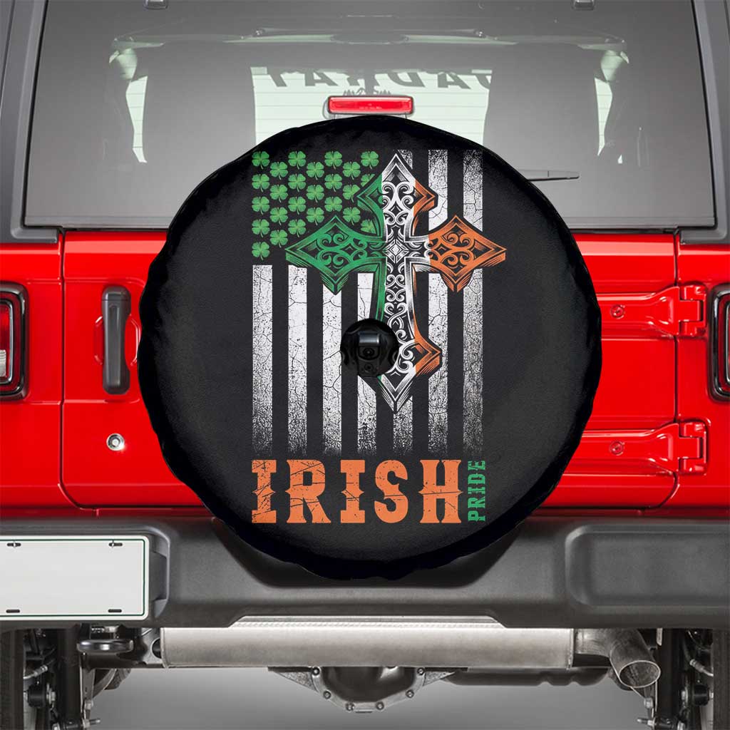 Irish American Pride Celtic Cross USA Flag Spare Tire Cover St Patricks Day Gift