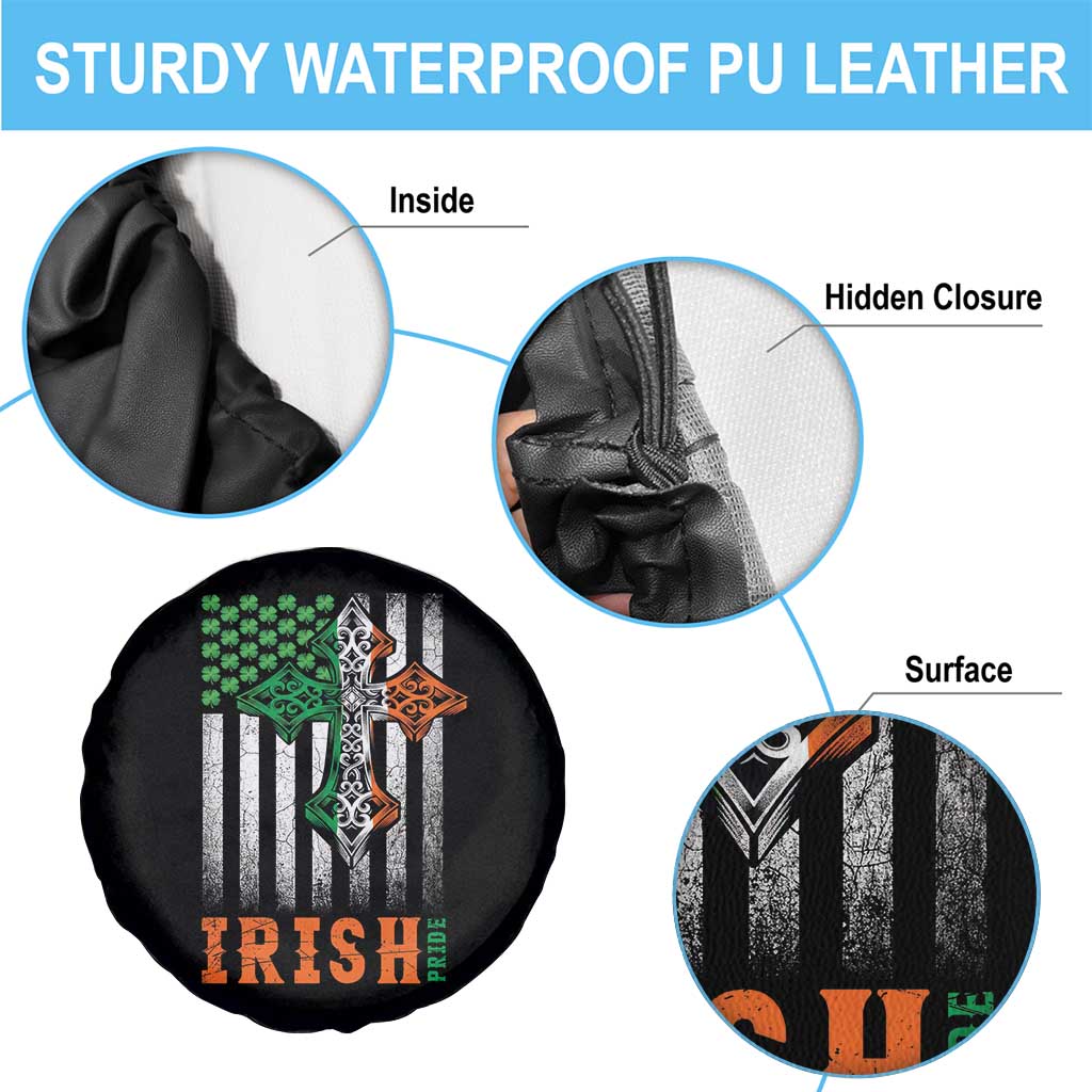 Irish American Pride Celtic Cross USA Flag Spare Tire Cover St Patricks Day Gift