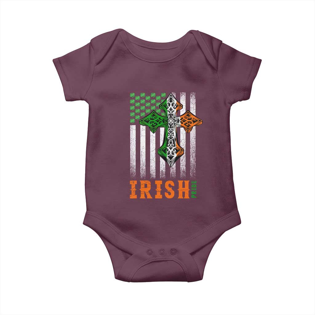 Irish American Pride Celtic Cross USA Flag Baby Onesie St Patricks Day Gift