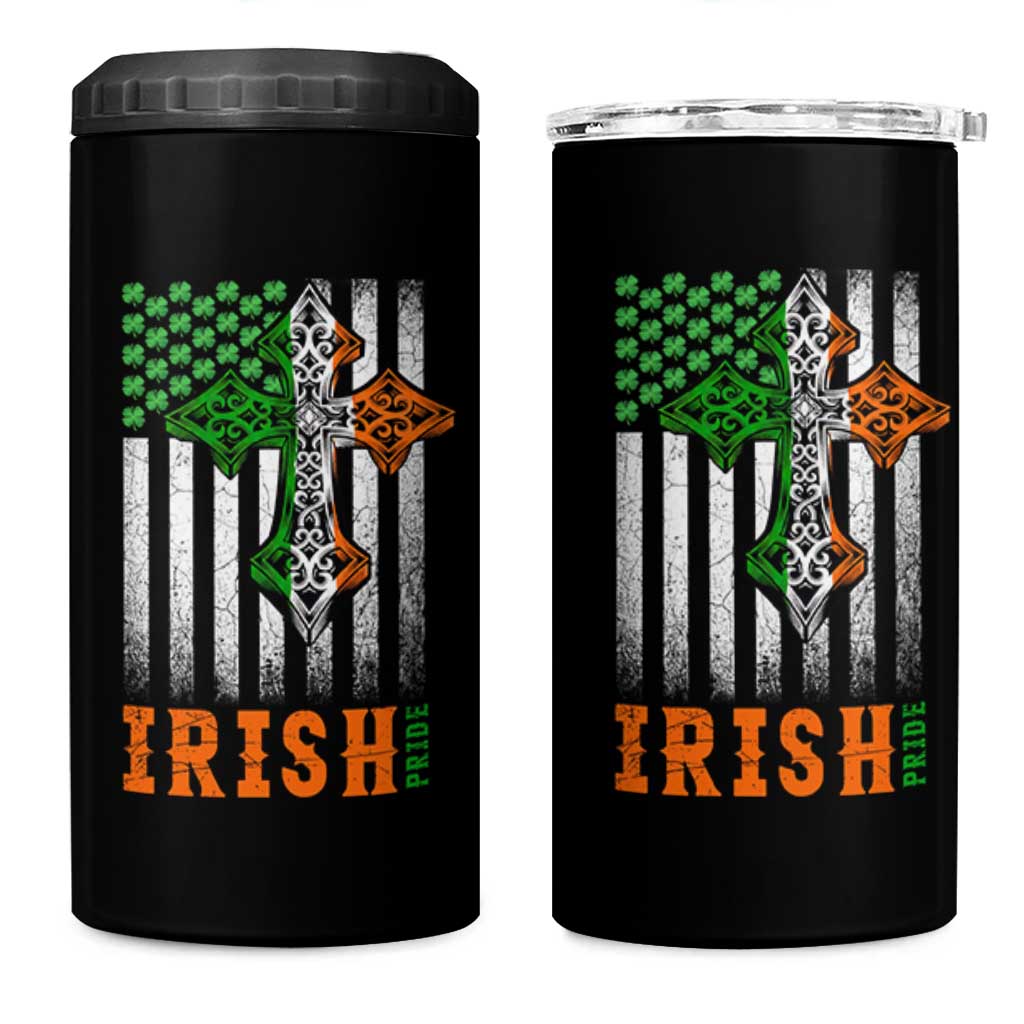 Irish American Pride Celtic Cross USA Flag 4 in 1 Can Cooler Tumbler St Patricks Day Gift