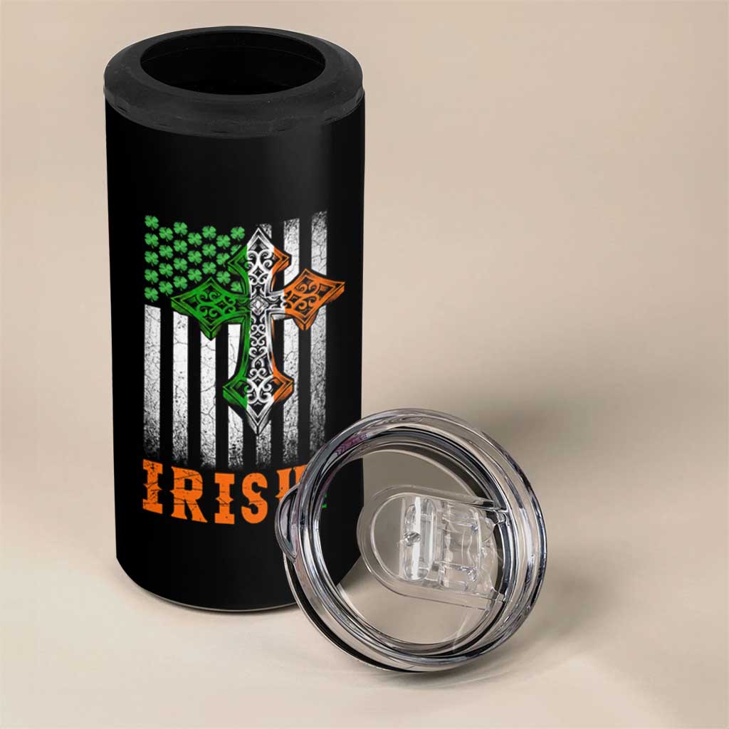 Irish American Pride Celtic Cross USA Flag 4 in 1 Can Cooler Tumbler St Patricks Day Gift
