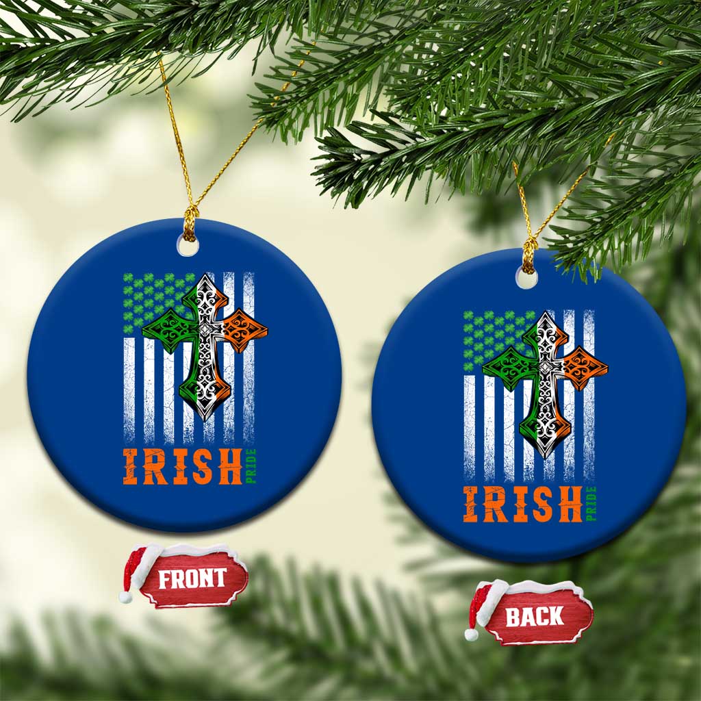 Irish American Pride Celtic Cross USA Flag Ceramic Ornament St Patricks Day Gift